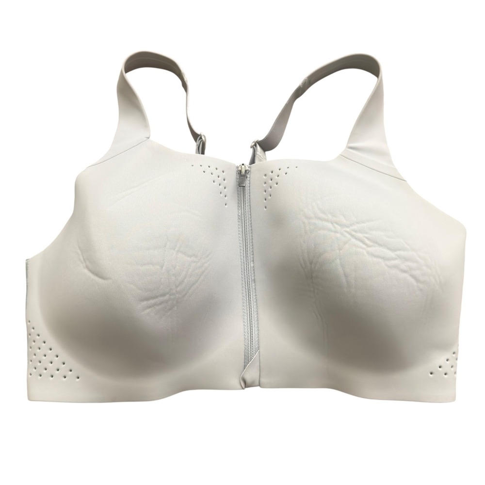 VSX Victoria's Secret Front Zip Sport Bra Light Gray 38DD Laser Cut High Impact